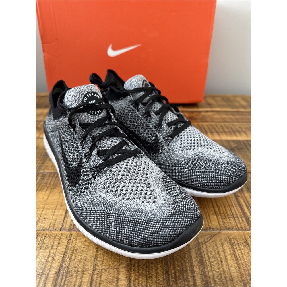 Men's Nike Free RN Flyknit 2018 Shoes "Oreo" White Black 942838-101 Size 8
